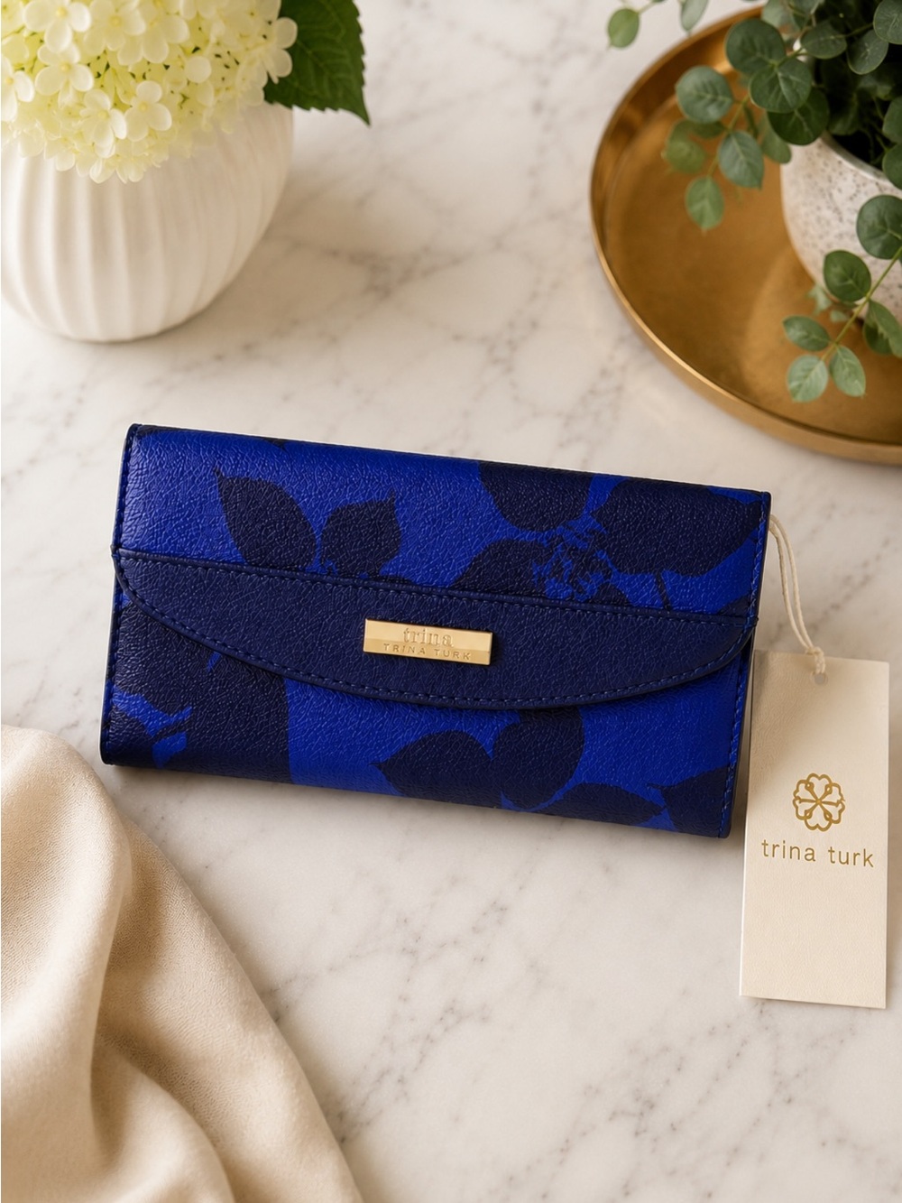 Trina Turk Navy and Royal Blue Floral Envelope Wallet